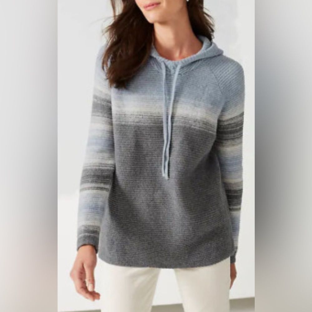 J. Jill Ombré-Stripes Textured Hooded Sweater
Gray Gradient. Size Small